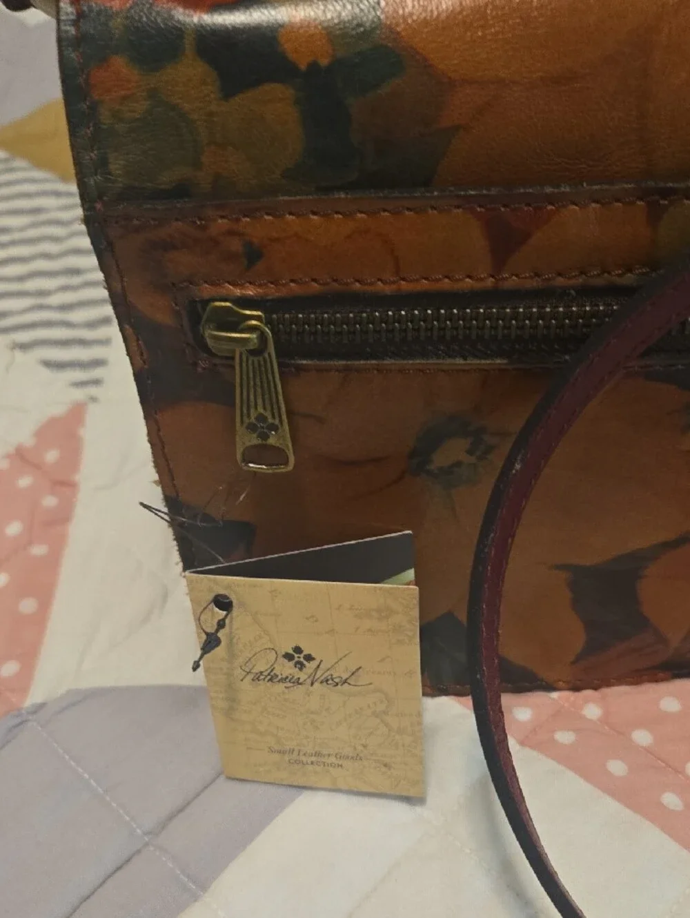 Patricia Nash Floral Leather Crossbody in Brown and Burgundy